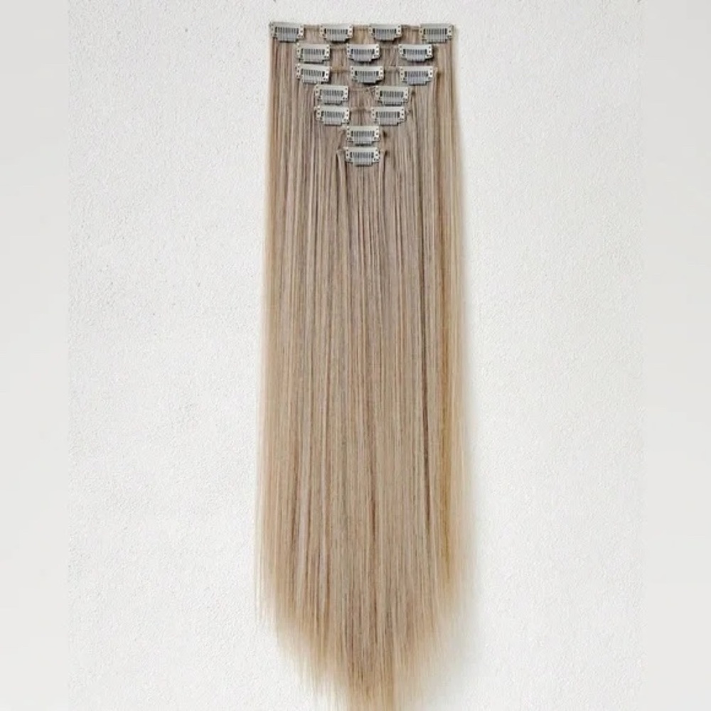 Clip in Hair Extensions Highlight 16 Clip 7 Pcs Light Blonde Straight Long Hair - Picture 3 of 8